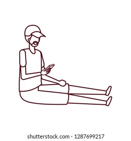 man sitting with smartphone avatar character