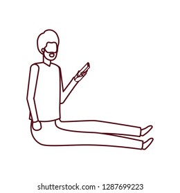 man sitting with smartphone avatar character