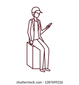 man sitting with smartphone avatar character