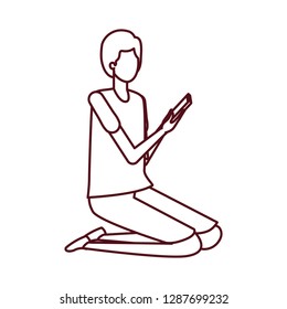 man sitting with smartphone avatar character
