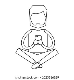 man sitting with smartphone in her hands