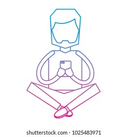 man sitting with smartphone in her hands