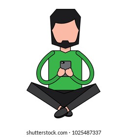 man sitting with smartphone in her hands