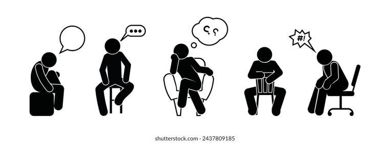 man sitting, stick figure man, dialogue illustration