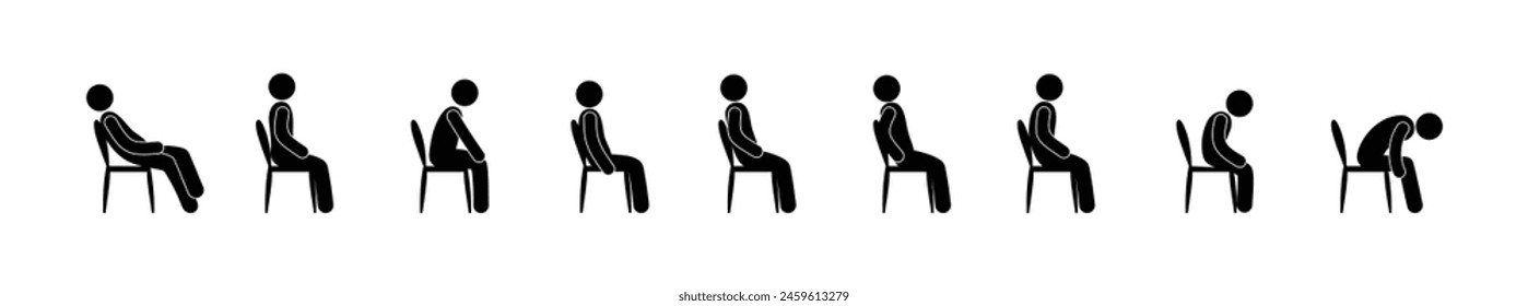 man sitting, stick figure icon man, sitting people, human silhouette on a chair