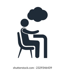 A man sitting at a table with a cloud over his head. Thinker. Dreamer. Vector illustration isolated on white background. 