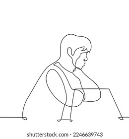 man sitting at the table pouting his lips - one line drawing vector. concept touchy person