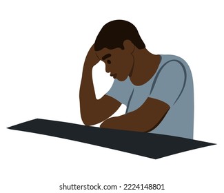 An man is sitting at table  Worried  angry  regretful  thinking about what to do  Symptoms depression  panic attack  after divorce swept away by spouses  parents  Vector 