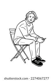 hombre sentado y hablando en la ilustración del vector del dibujo del teléfono