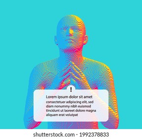 Man sitting and thinking of problems. Person leaving comment. Determination and perseverance. Reliable support. Confident pose. Waiting for help. Voxel art. 3D vector illustration for social media. 