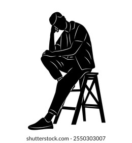 man sitting thinking silhouettes, vector