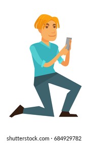 Man sitting and typing smartphone