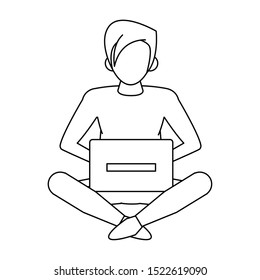 man sitting and using a laptop computer over white background, vector illustration