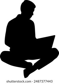 Man Sitting and Using Laptop Silhouette