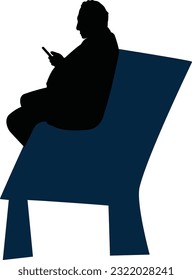 a man sitting and using smart phone, silhouette vector