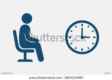 Man sitting waiting time hour clock schedule vector icon illustration symbol for delay patience and appointment