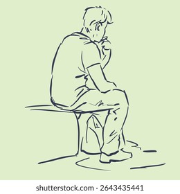 A man is sitting and waiting vector for illustration, card, decoration