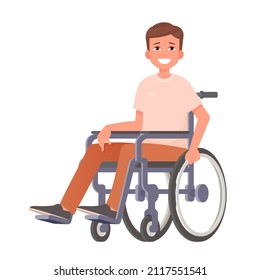 Man is sitting in a wheelchair. Vector illustration isolated on a white background