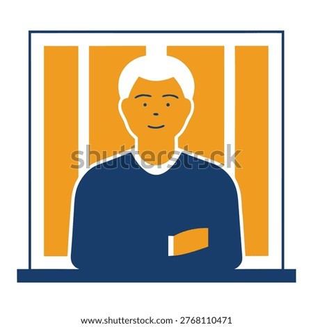 Man sitting window frame arms crossed confident relaxed pose calm demeanor professional appearance.