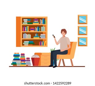 man sitting in the work office with white background