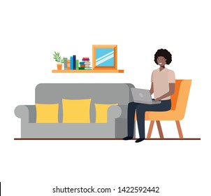 man sitting in the work office with white background