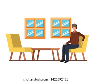 man sitting in the work office with white background