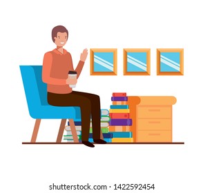 man sitting in the work office with white background