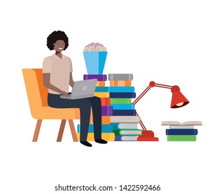 man sitting in the work office with white background