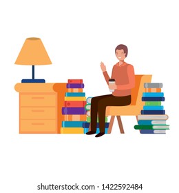 man sitting in the work office with white background