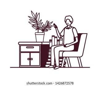 man sitting in the work office with white background