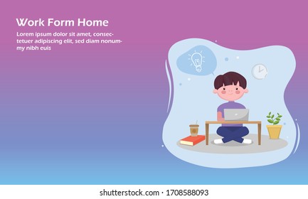 
A man sitting and working at home with a laptop,Book & Coffee.And he created a good idea at work.
