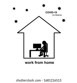 a man sitting and working at home protect yourself from the outbreak of the virus