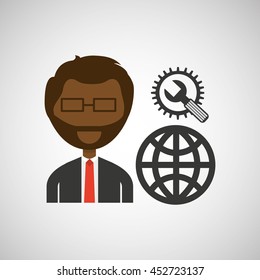 man sitting and working icon, vecctor illustration