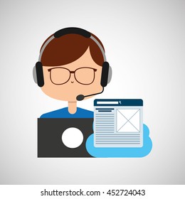 man sitting and working icon, vecctor illustration