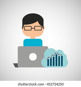 man sitting and working icon, vecctor illustration