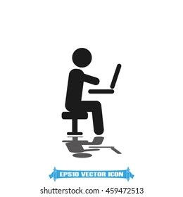 Man sitting and working with laptop icon vector illustration EPS 10.