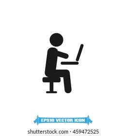 Man sitting and working with laptop icon vector illustration EPS 10.