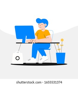 el hombre está sentado está trabajando en el cuarto