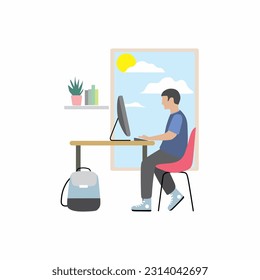 man sitting working vector art design, suitable use for symbol, or element design to describe working or studying