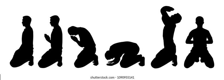 Man sitting for worship silhouette vector set