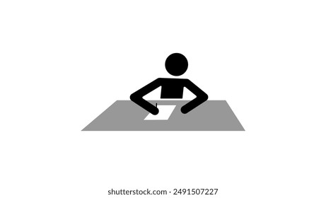 Mann sitzt und schreibt, schwarze isolierte Silhouette