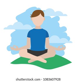 man sitting yoga position in the landscape