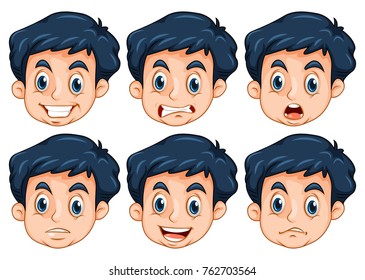 Hombre con seis emociones diferentes ilustraciones