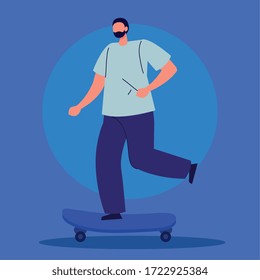 man in skateboard avatar character vector illustration design