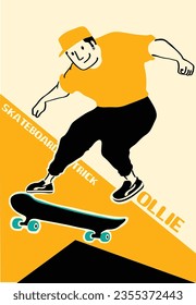Mann mit Skateboard zu tun Skateboard Tricks. Vektorgrafik.Cartoon-Zeichen.