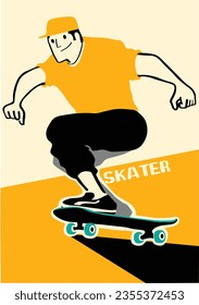 Man with skateboard to Do Skateboard Tricks. Vector illustration.Cartoon character.
