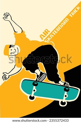 Man with skateboard to Do Skateboard Tricks. Vector illustration.Cartoon character.