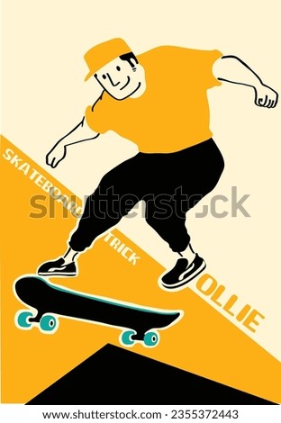 Man with skateboard to Do Skateboard Tricks. Vector illustration.Cartoon character.
