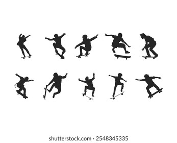 Man Skateboard Silhouette Element Set