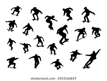 Man skateboarding vector silhouette, Skateboarder, Guy skateboarder jumps on skateboard